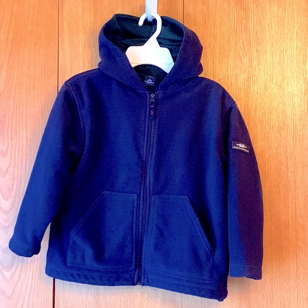 Gap Kids vintage S 5 - 6 boy’s navy hooded full zip fleece green mesh lining EUC